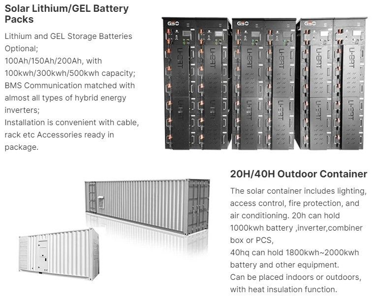 ESS 10 ans Durée de vie Armoire à batterie extérieure 1MWh 5MWh 10MWh 20ft 40ft Récipient Système de stockage d'énergie à batterie solaire