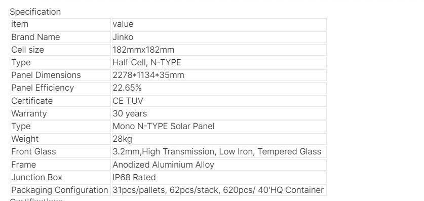 Panneau solaire Jinko Qcells 560W 565W 570W 575W 580W Panneau énergétique