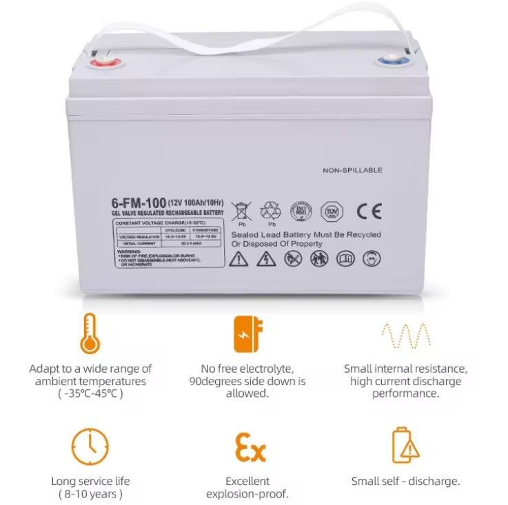 Valve à cycle profond régulée rechargeable 65ah 75ah 85ah 100ah 150ah 200ah 12 Volt 12v Gel solaire